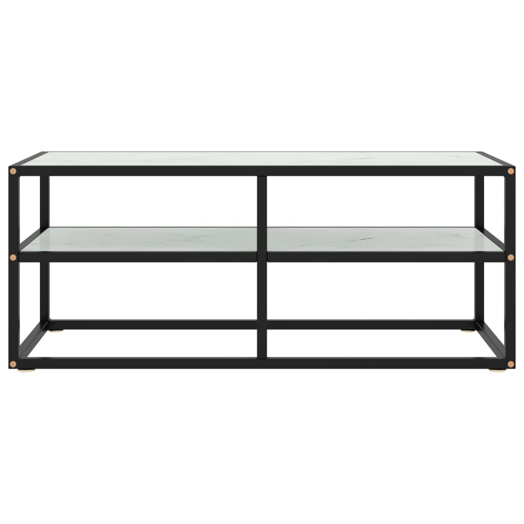 Mobile TV Nero con Vetro Bianco Marmo 100x40x40 cm