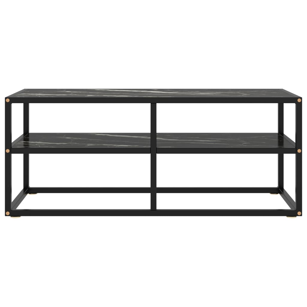 Mobile TV Nero con Vetro Nero Marmo 100x40x40 cm