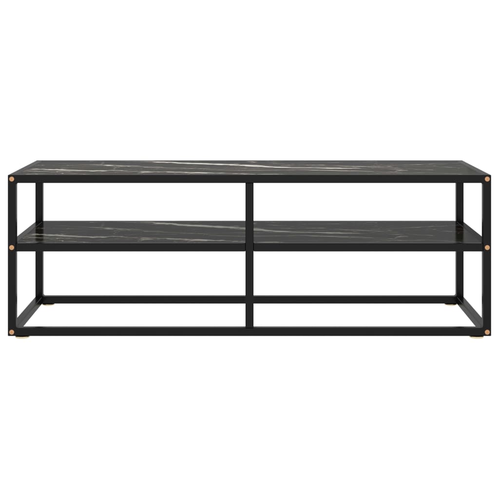 Mobile TV Nero con Vetro Nero Marmo 120x40x40 cm