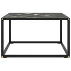 Tavolino da Salotto Nero con Vetro Marmo Nero 60x60x35 cm