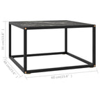 Tavolino da Salotto Nero con Vetro Marmo Nero 60x60x35 cm
