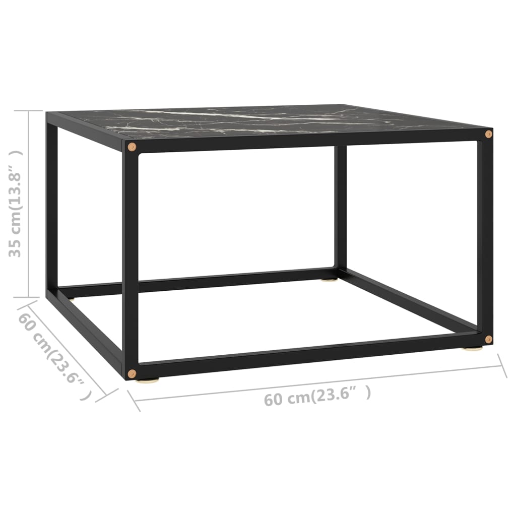 Tavolino da Salotto Nero con Vetro Marmo Nero 60x60x35 cm