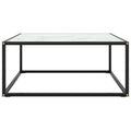 Tavolino da Salotto Nero con Vetro Marmo Bianco 80x80x35 cm