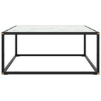 Tavolino da Salotto Nero con Vetro Marmo Bianco 80x80x35 cm