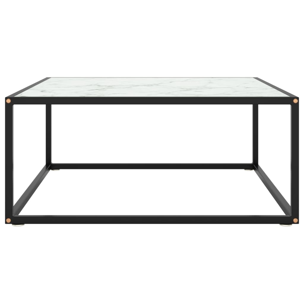 Tavolino da Salotto Nero con Vetro Marmo Bianco 80x80x35 cm
