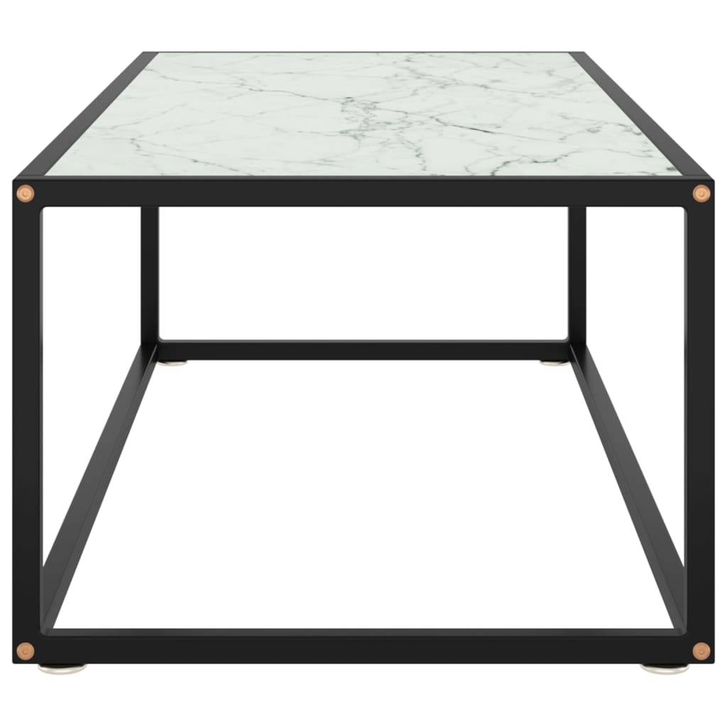 Tavolino da Salotto Nero con Vetro Marmo Bianco 100x50x35 cm