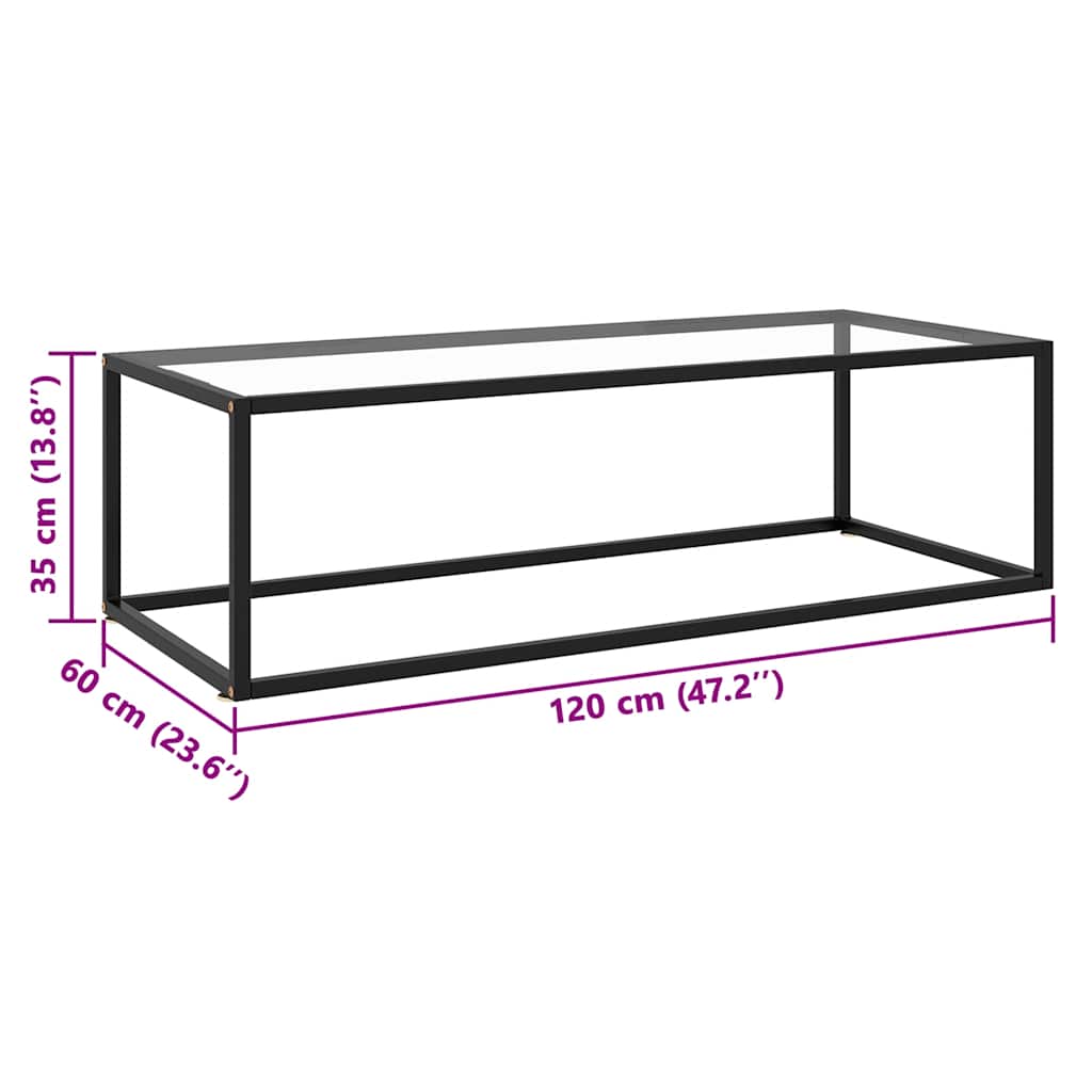 Tavolino da Salotto Nero con Vetro Temperato 120x60x35 cm