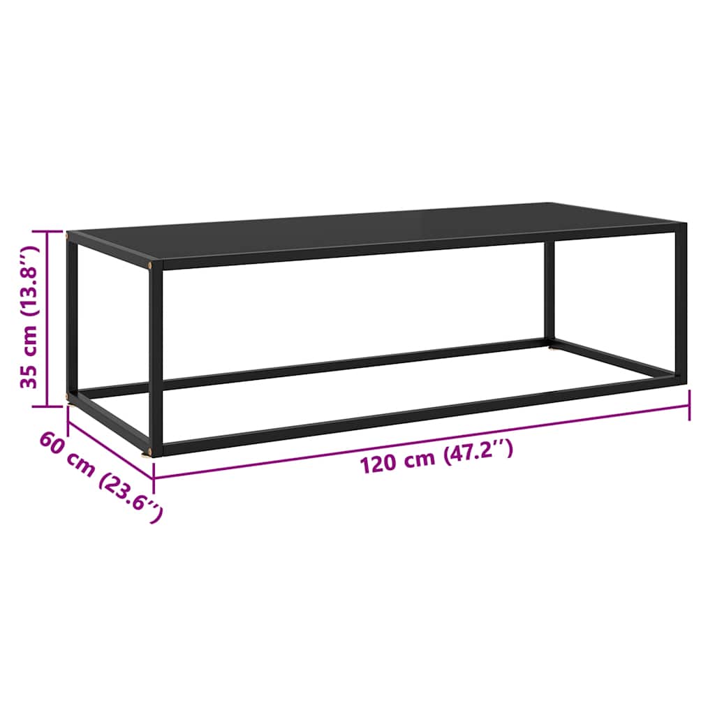 Tavolino da Salotto Nero con Vetro Nero 120x50x35 cm