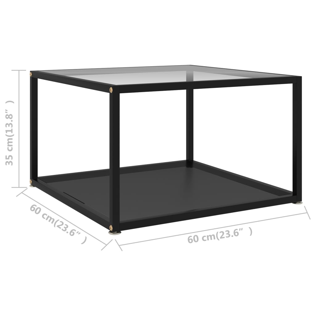 Tavolino Trasparente e Nero 60x60x35cm in Vetro Temperato