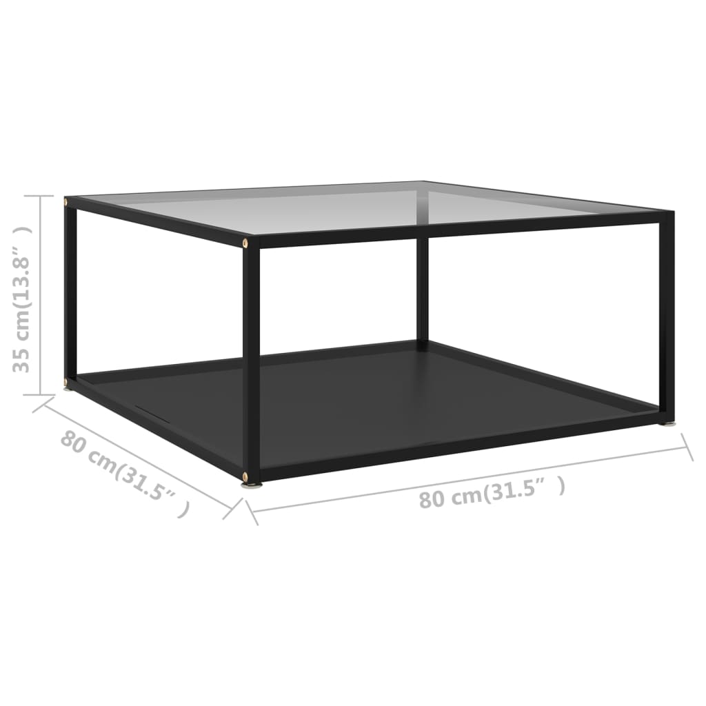 Tavolino Trasparente e Nero 80x80x35cm in Vetro Temperato