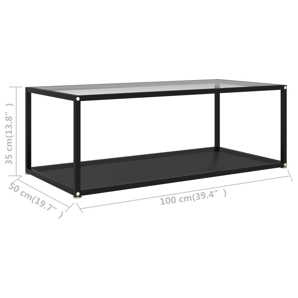 Tavolino Salotto Trasparente e Nero 100x50x35cm Vetro Temperato