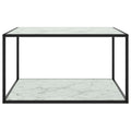 Tavolino da Salotto Nero con Vetro Marmo Bianco 90x90x50 cm
