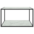 Tavolino da Salotto Nero con Vetro Marmo Bianco 90x90x50 cm