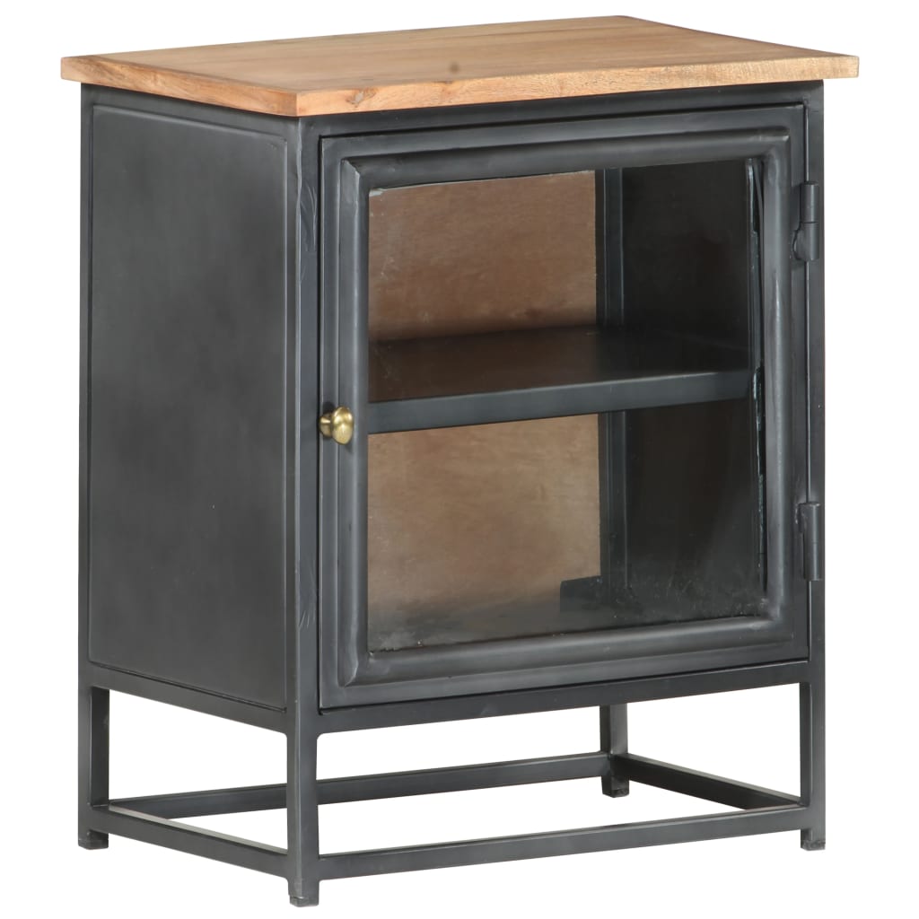 Comodino Grigio 40x30x50 cm in Legno Massello di Acacia