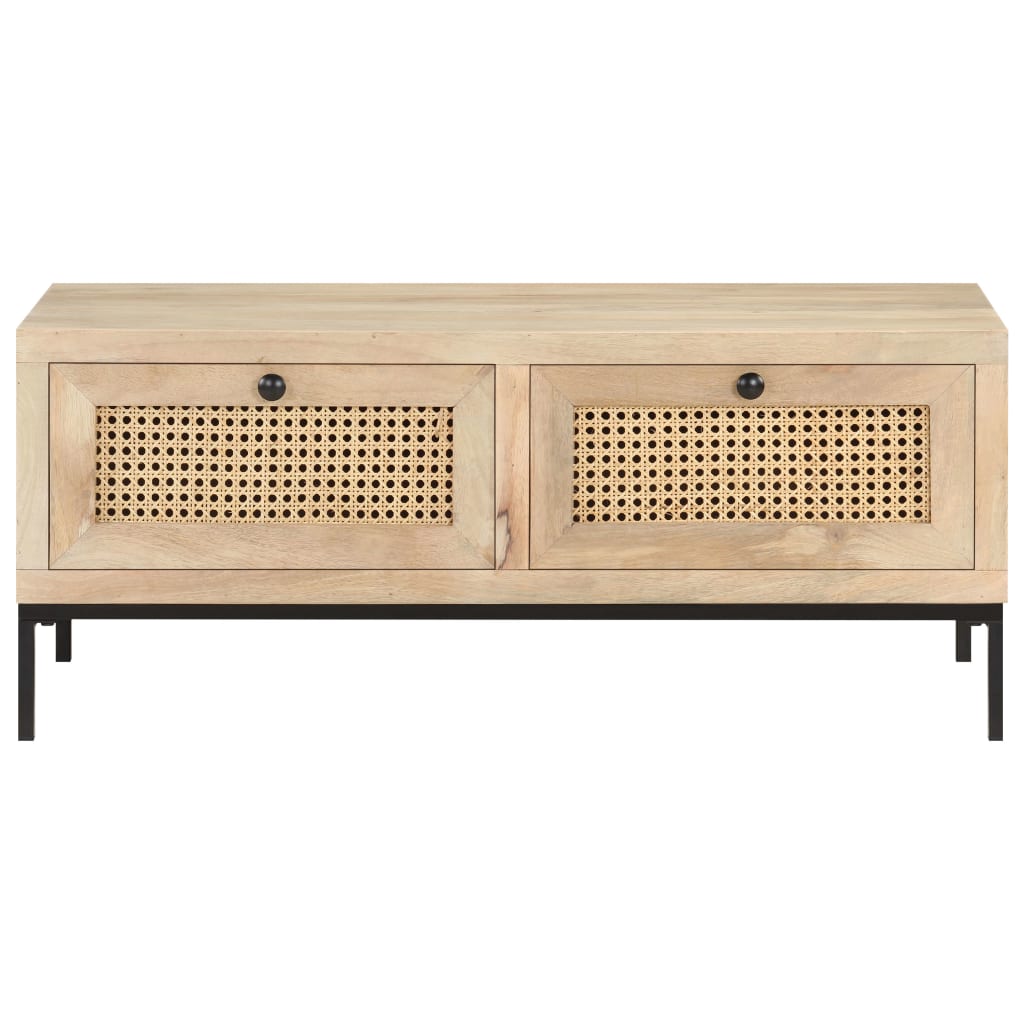 Tavolino da Salotto 90x50x37 cm Legno Massello di Mango e Canna