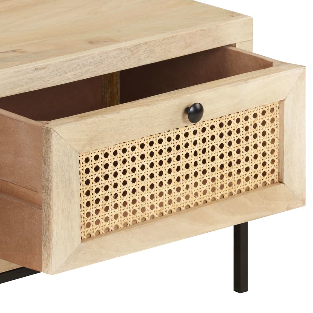 Tavolino da Salotto 90x50x37 cm Legno Massello di Mango e Canna