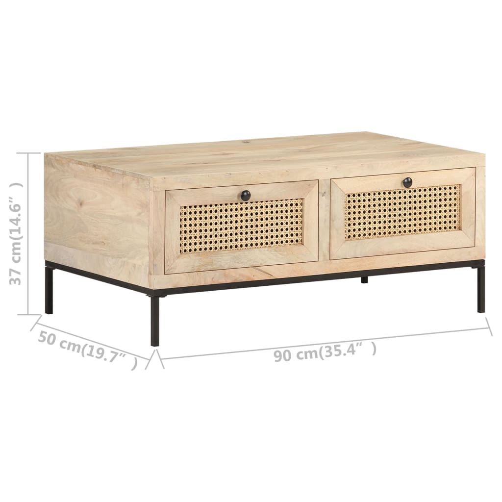 Tavolino da Salotto 90x50x37 cm Legno Massello di Mango e Canna