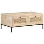 Tavolino da Salotto 90x50x37 cm Legno Massello di Mango e Canna
