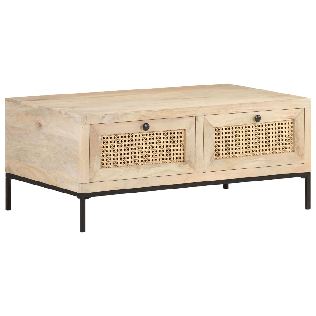 Tavolino da Salotto 90x50x37 cm Legno Massello di Mango e Canna