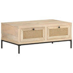 Tavolino da Salotto 90x50x37 cm Legno Massello di Mango e Canna