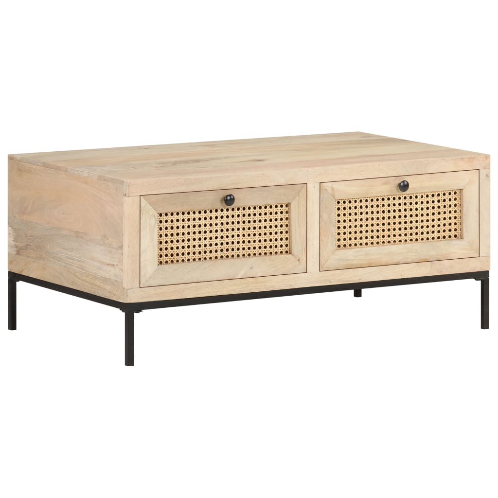 Tavolino da Salotto 90x50x37 cm Legno Massello di Mango e Canna