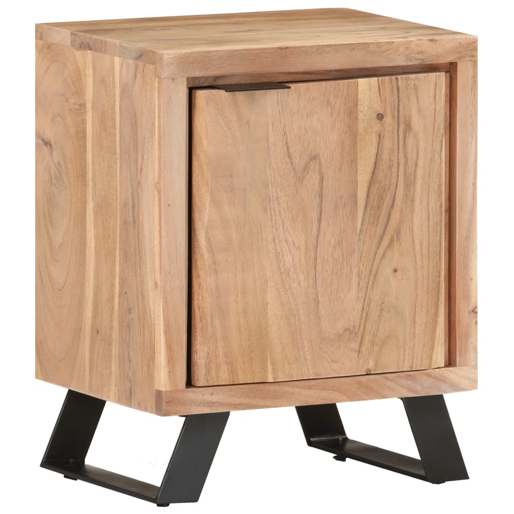 Comodino 40x30x50 cm in Legno Massello di Acacia con Bordi Vivi