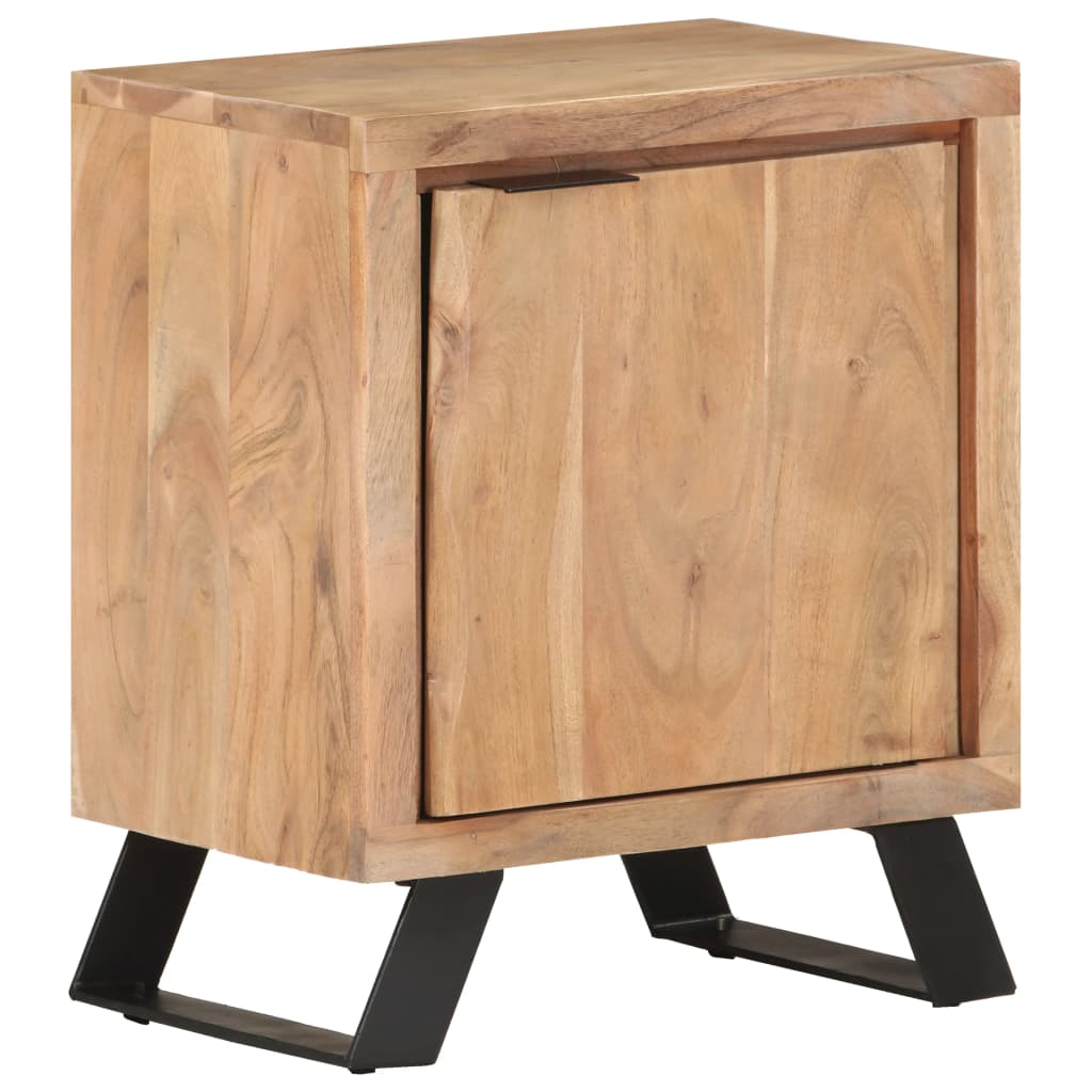 Comodino 40x30x50 cm in Legno Massello di Acacia con Bordi Vivi