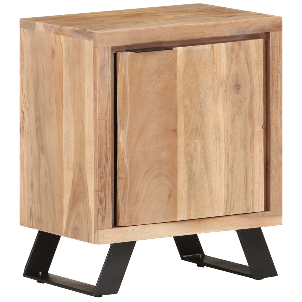 Comodino 40x30x50 cm in Legno Massello di Acacia con Bordi Vivi