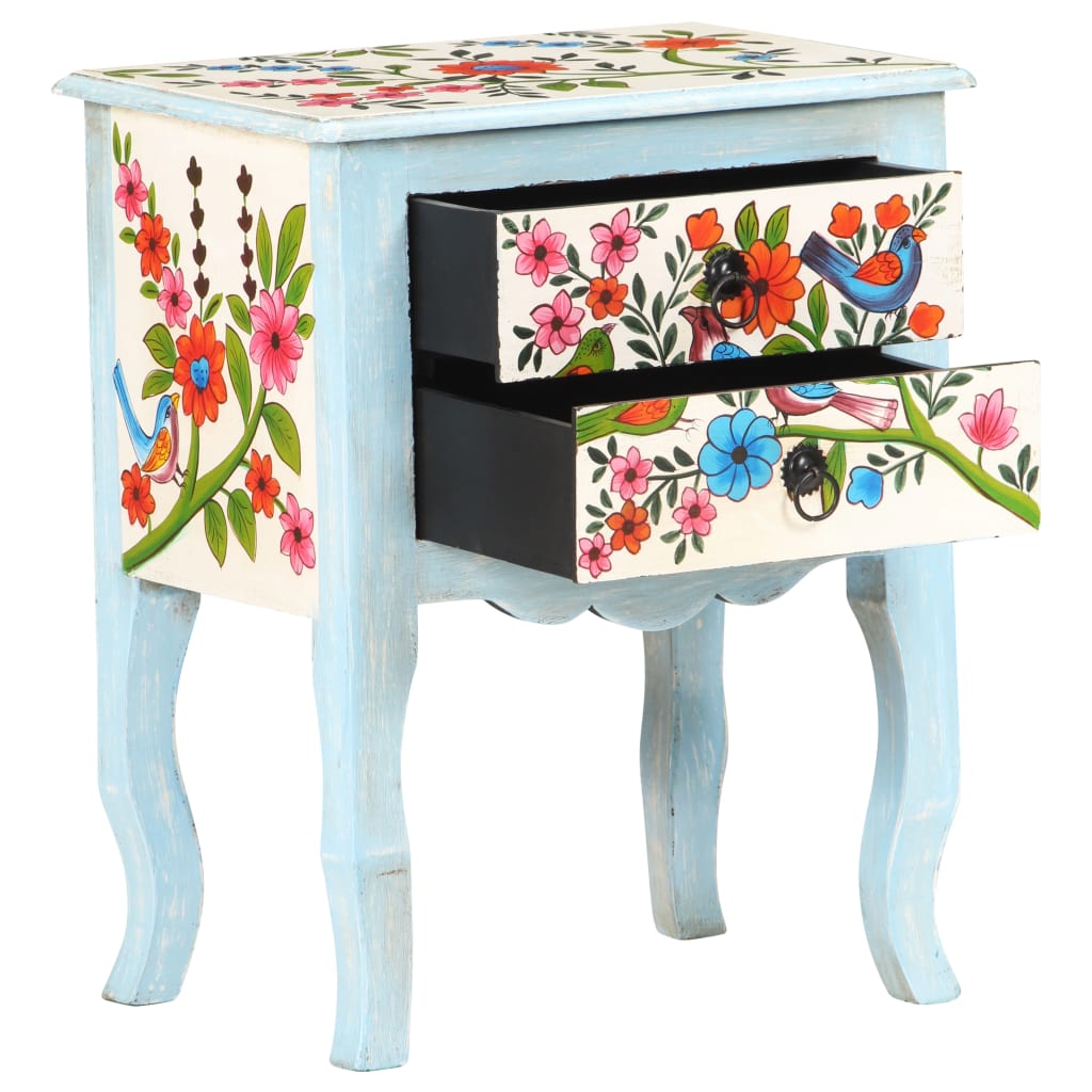 Comodino Dipinto a Mano 40x30x50 cm in Legno Massello di Mango