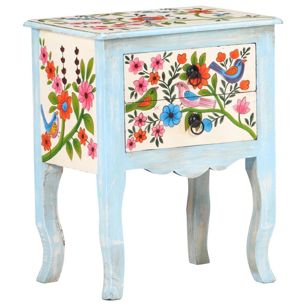 Comodino Dipinto a Mano 40x30x50 cm in Legno Massello di Mango