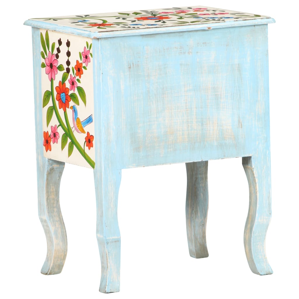 Comodino Dipinto a Mano 40x30x50 cm in Legno Massello di Mango