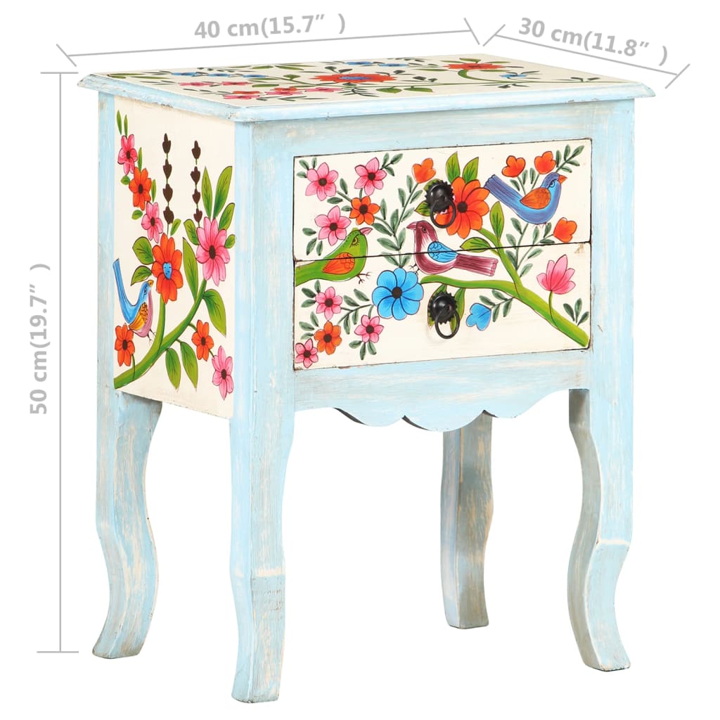 Comodino Dipinto a Mano 40x30x50 cm in Legno Massello di Mango