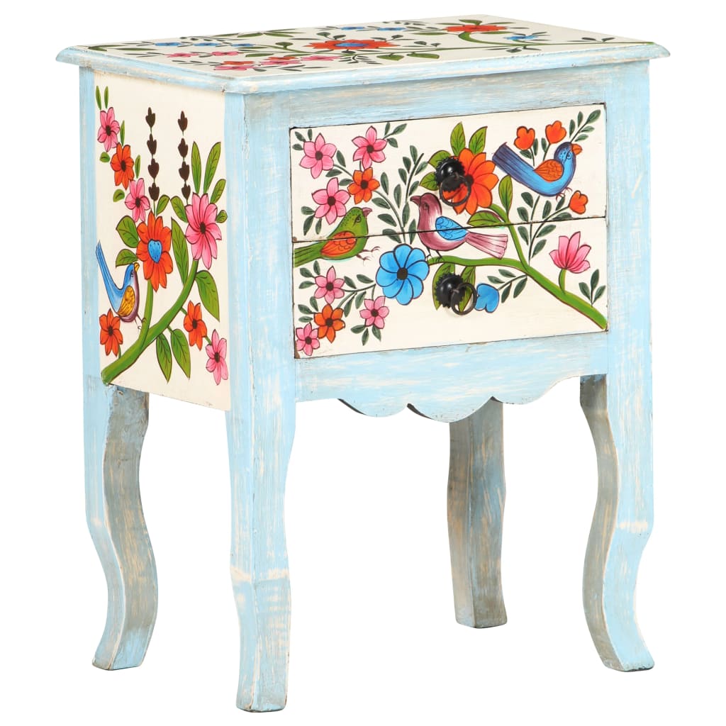 Comodino Dipinto a Mano 40x30x50 cm in Legno Massello di Mango