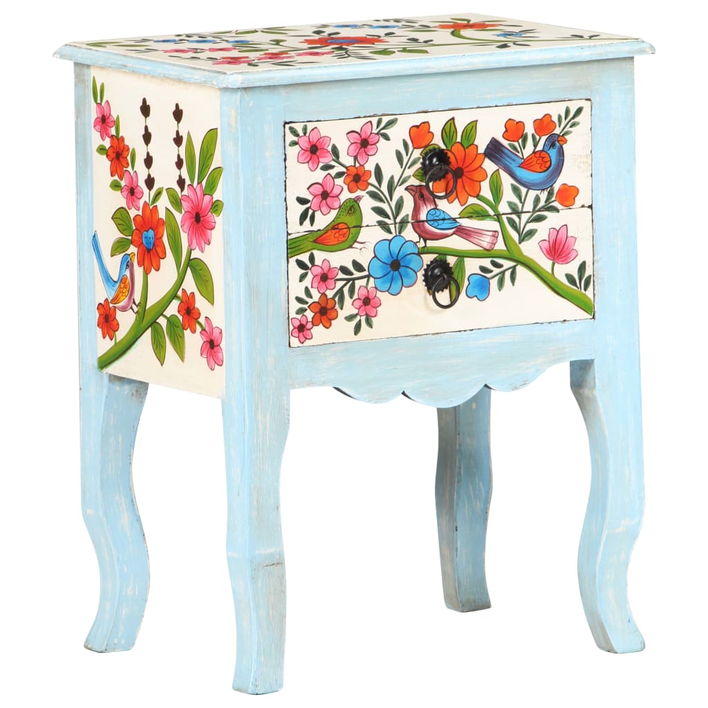 Comodino Dipinto a Mano 40x30x50 cm in Legno Massello di Mango