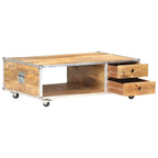 Tavolino da Salotto 89x59x33 cm in Massello di Mango Grezzo