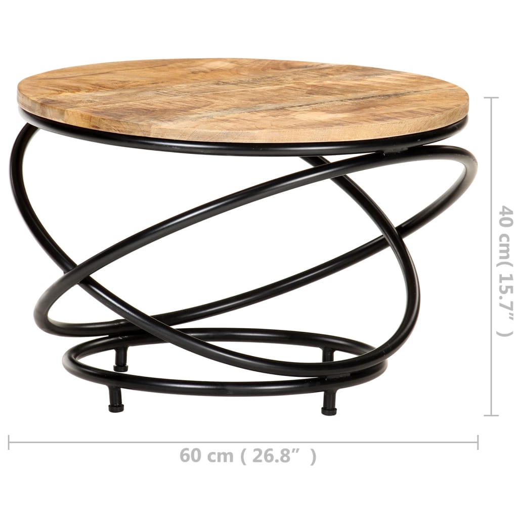 Tavolino Nero 60x60x40 cm in Legno Massello di Mango Grezzo