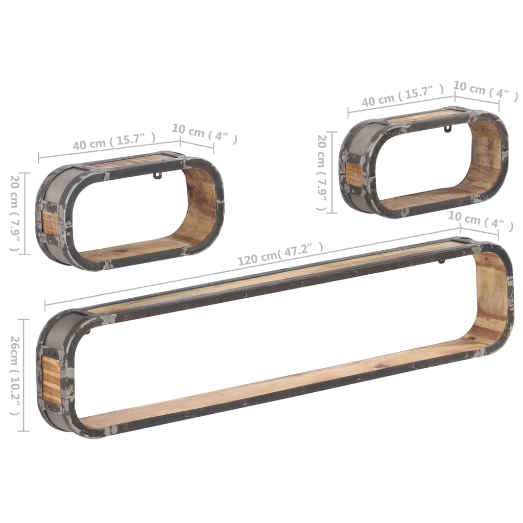Set Mensole da Parete 3 pz in Legno Massello di Mango