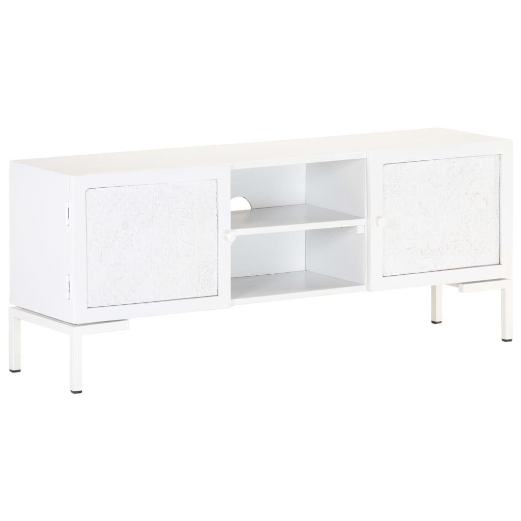 Mobile Porta TV Bianco 115x30x46cm in Legno Massello di Mango