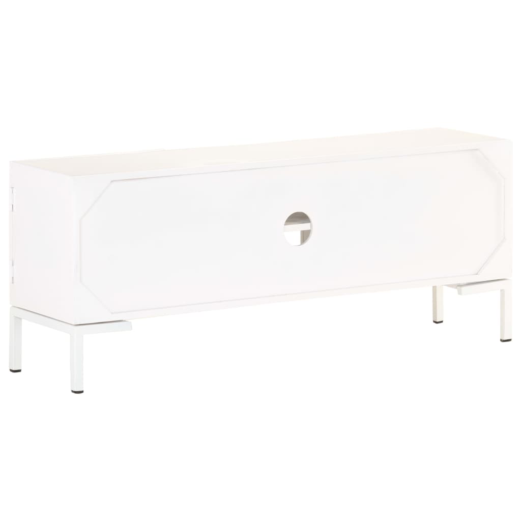 Mobile Porta TV Bianco 115x30x46cm in Legno Massello di Mango