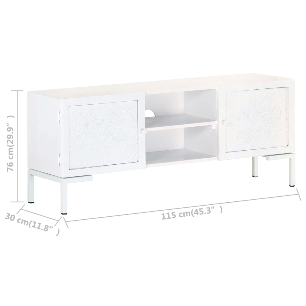 Mobile Porta TV Bianco 115x30x46cm in Legno Massello di Mango