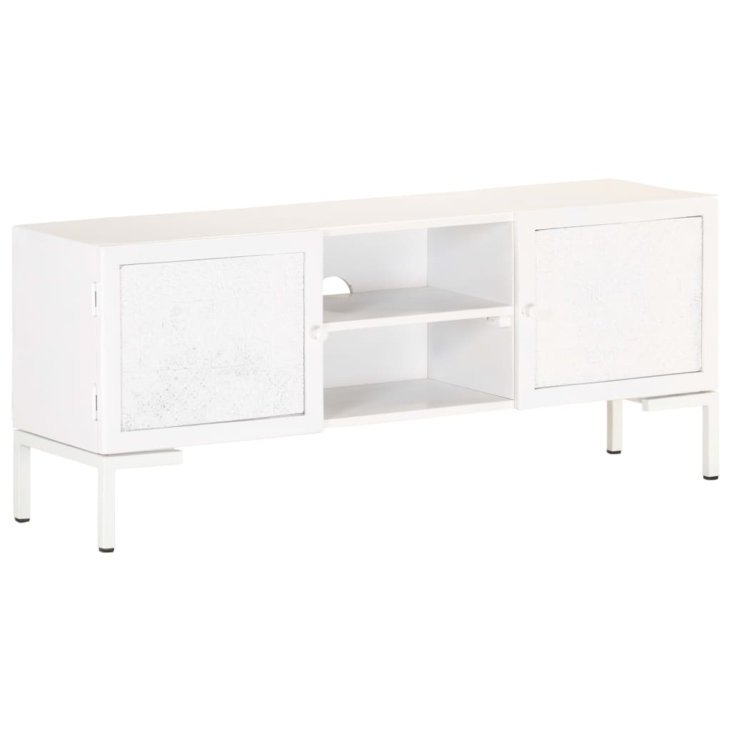 Mobile Porta TV Bianco 115x30x46cm in Legno Massello di Mango