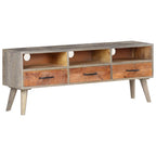 Mobile Porta TV Grigio 130x35x51 cm in Massello di Mango Grezzo