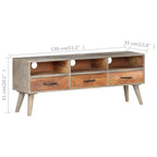 Mobile Porta TV Grigio 130x35x51 cm in Massello di Mango Grezzo