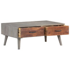 Tavolino Grigio 100x60x40 cm Legno Massello di Mango Grezzo