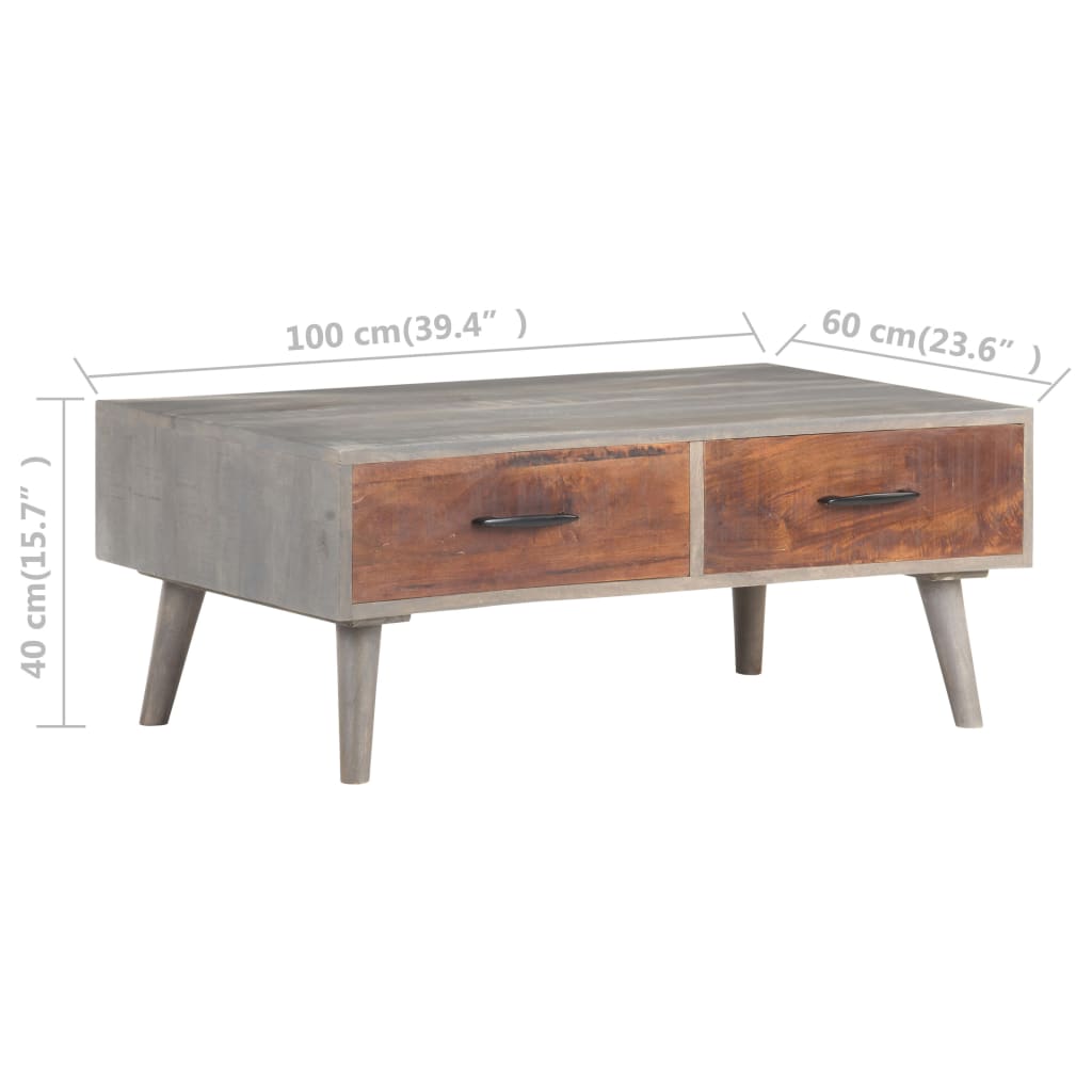 Tavolino Grigio 100x60x40 cm Legno Massello di Mango Grezzo
