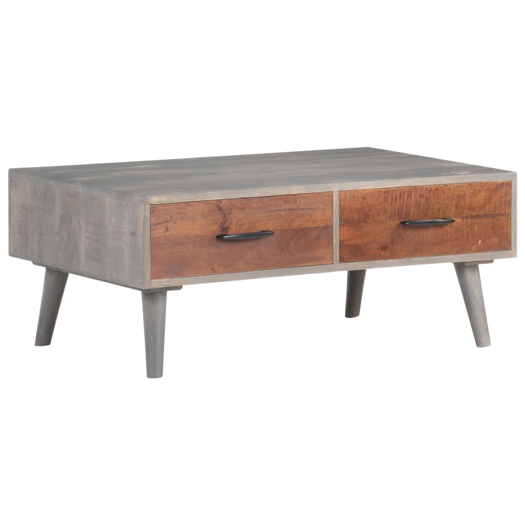 Tavolino Grigio 100x60x40 cm Legno Massello di Mango Grezzo