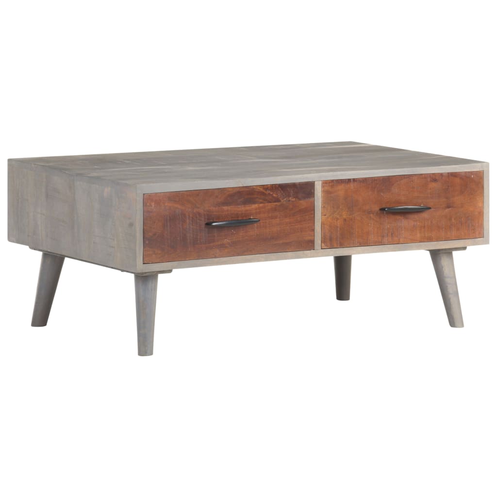 Tavolino Grigio 100x60x40 cm Legno Massello di Mango Grezzo