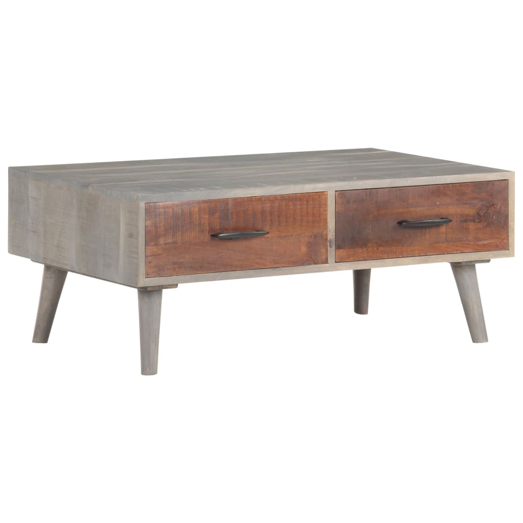 Tavolino Grigio 100x60x40 cm Legno Massello di Mango Grezzo