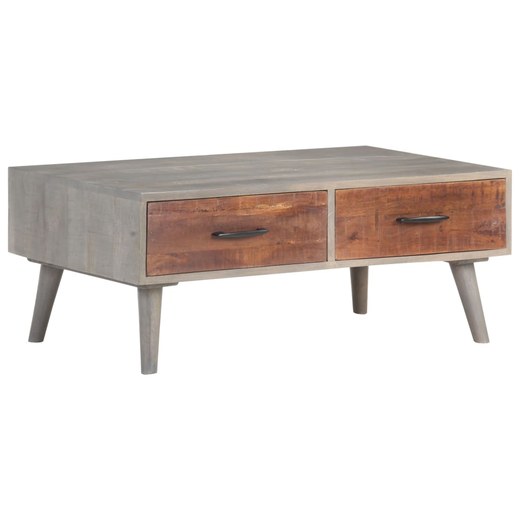 Tavolino Grigio 100x60x40 cm Legno Massello di Mango Grezzo