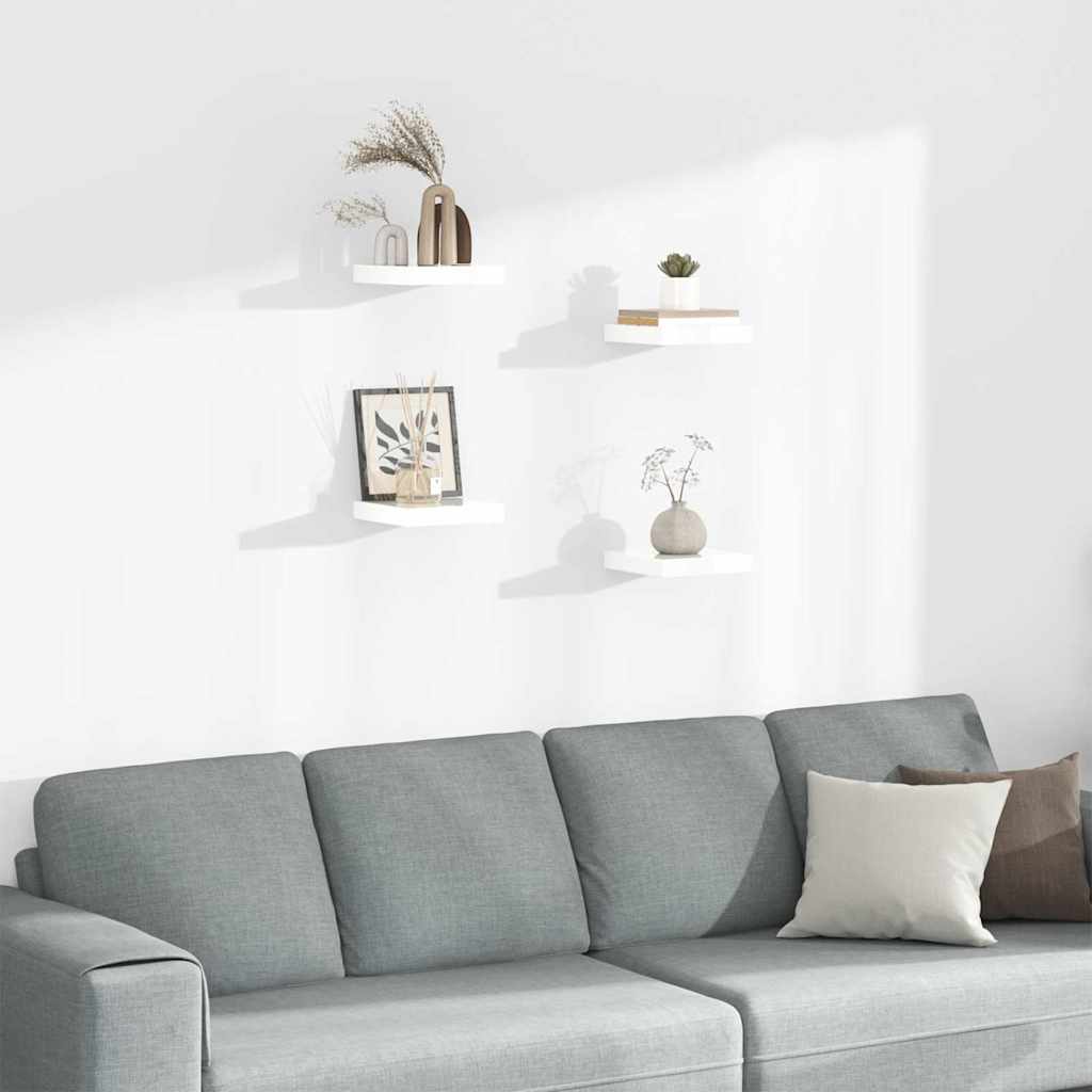 Scaffali a Parete 4 pz Bianco Lucido 23x23,5x3,8 cm in MDF